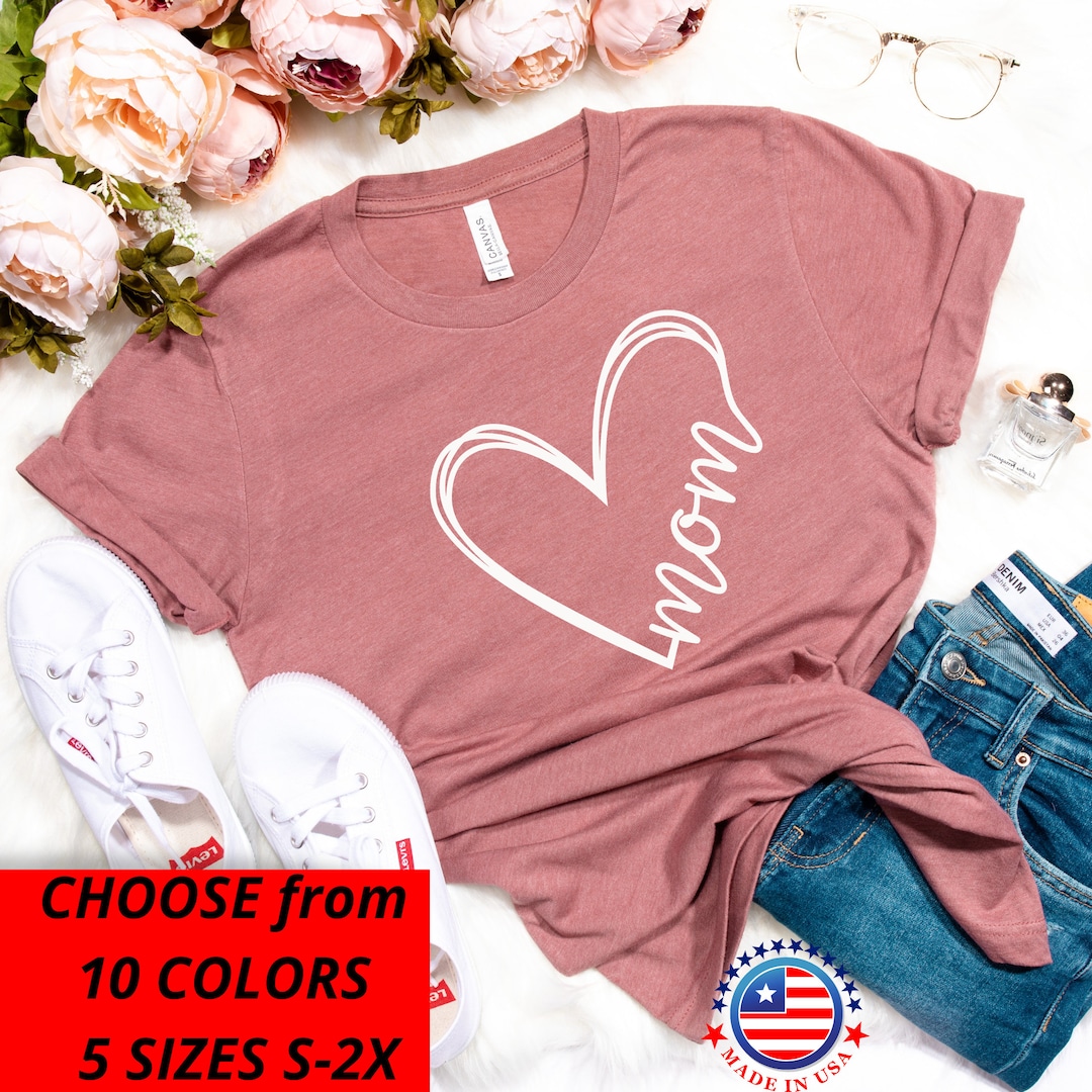 SZ M, Xl, 2xl 3xl, White Graphic, Love Heart Mom, Mothers Day Gift