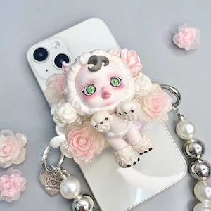 Pince à clip pour téléphone portable SkullPanda personnalisée avec sangle en perles