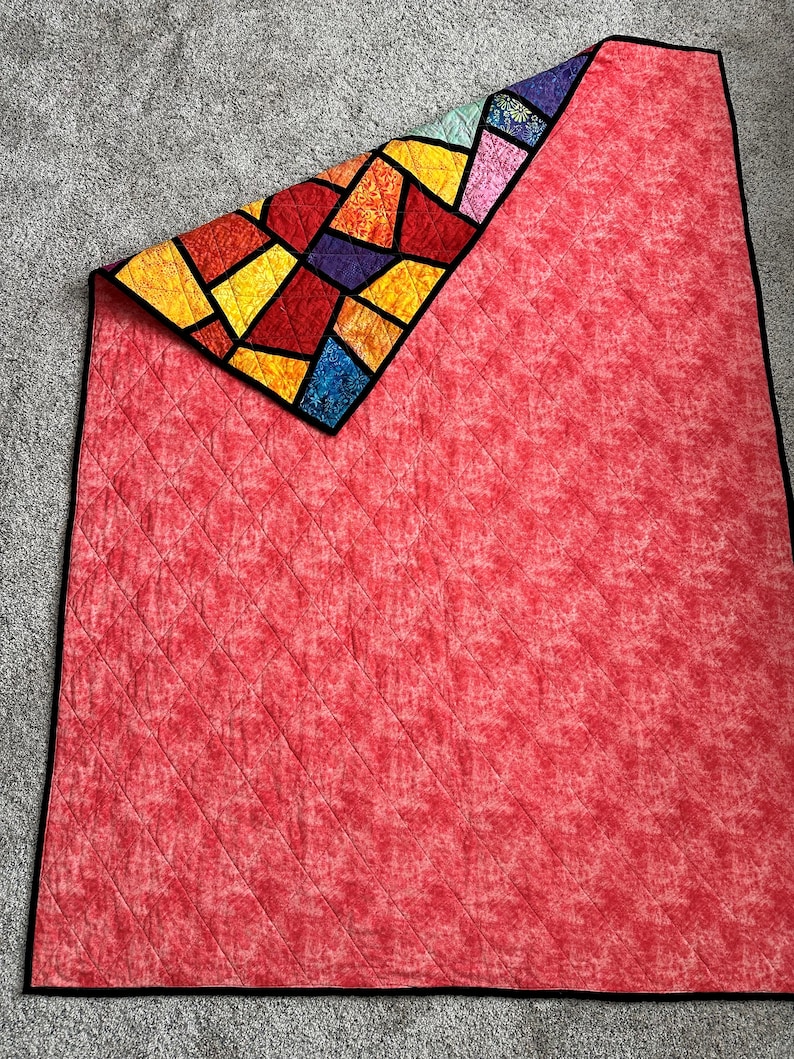 Modern Stained Glass Quilt New Handmade 46x64 Etsy