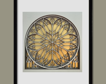 Amiens Cathedral Basilica- South Transept, Rose Window, Layered Digital file, Download SVG, AI, DWG