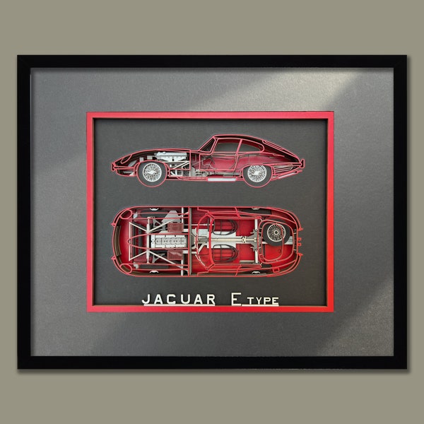 JAGUAR E-TYPE, Layered Digital file, Download SVG, Illustrator, Automotive, laser cut