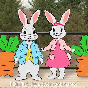 3ft, 4ft, 5ft Easter Bunny Template Set Life-Size | Printable Trace & Cut Easter Silhouettes | Outdoor Easter Decoration Stencils | PDF
