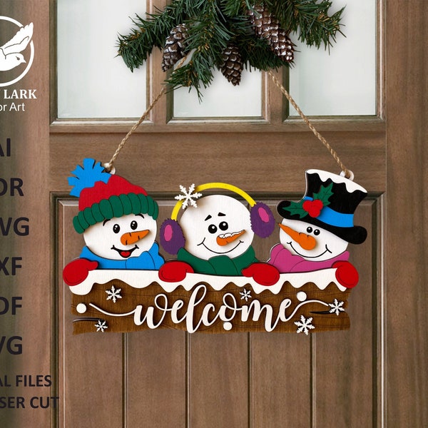 Christmas Door Hanger Laser Cut File | Christmas Snowman Door Hanger SVG | Laser Cut File | Snowman Laser Files | Glowforge SVG