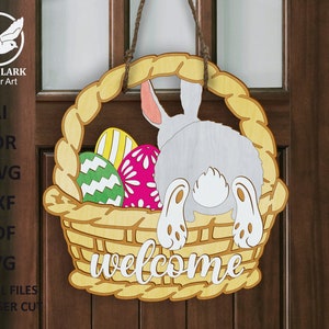 Easter Bunny door hanger SVG, Easter Door Hanger SVG, Welcome Sign Svg, Glowforge SVG, Laser cut file