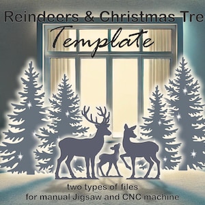 Modèle de sapin de Noël et de renne / Modèle de Noël pour l'extérieur / Silhouette de Noël à tracer et à découper / Pochoirs, PDF