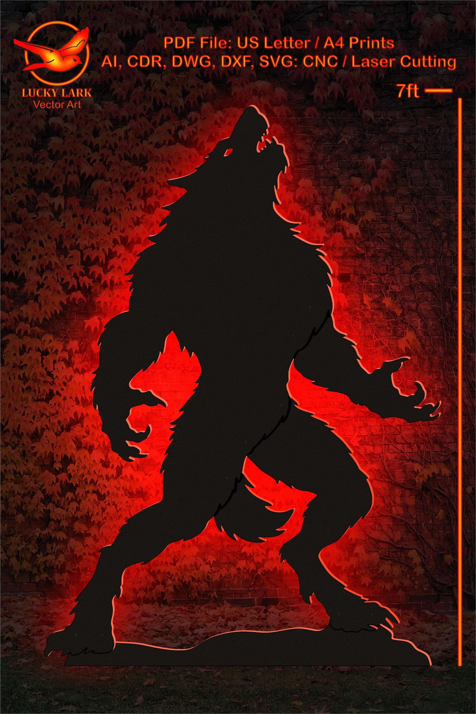 7ft Werewolf Halloween Template Printable, Trace and Cut Halloween