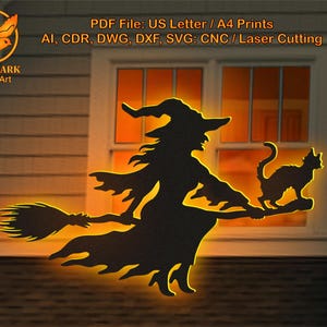 3ft, 4ft Witch Template, Silhouette Trace and Cut Stencil Witch, Halloween Silhouette Decor Templates, Stencils, PDF