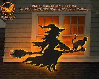 Witch Halloween Template 3ft, 4ft Printable Trace And Cut Halloween Silhouette, Outdoor Halloween Decor Stencils, PDF