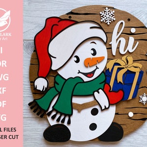 Snowman Door Hanger SVG, Christmas Door Hanger SVG, Snowman Christmas round sign SVG, Snowman Hi sign svg