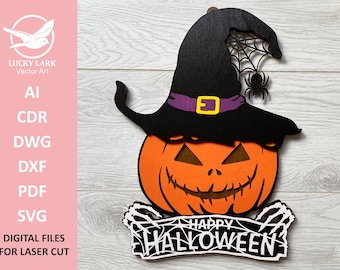 Halloween Door Hanger SVG: Pumpkin Jack Laser Cut File (Digital File)