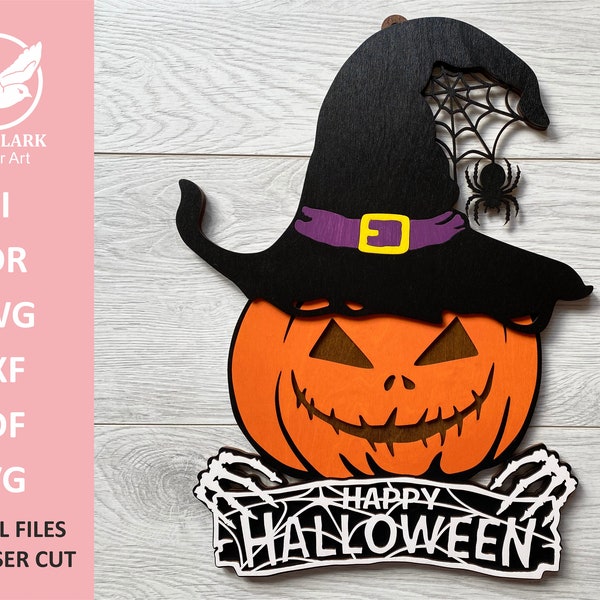 Happy Halloween SVG, Halloween Door Hanger SVG, Halloween Door Sign svg, Multi-Layer Assemble, Glowforge Laser File
