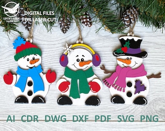 Snowman Christmas Ornament SVG File, Laser Cut File, Christmas Ornament SVG, Snowman Ornament svg, Digital Download