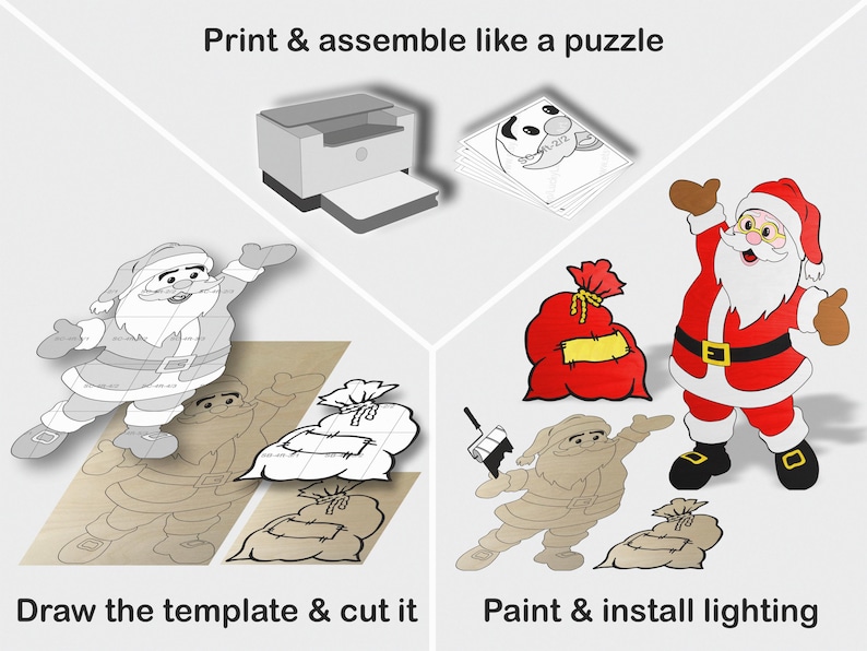 4ft, 5ft, 6ft, 7ft Santa Claus Print Templates / DIY Christmas
