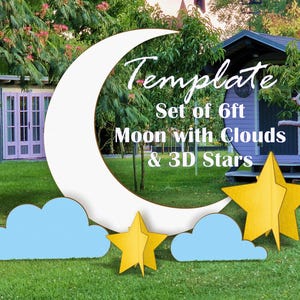 2 m Schablone mit Mond und Wolken mit 3D Sternen / Hintergrund für Hochzeit / Geburtstagsparty