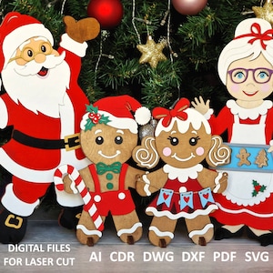 Christmas Laser Cut File | Santa Claus SVG File | Mrs. Claus SVG | Gingerbread SVG File | Laser File Glowforge