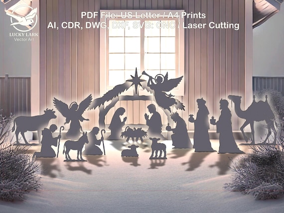 6ft Nativity Scene Template Set Life-Size, Printable trace and cut Christmas Silhouette, Outdoor Christmas Decor Stencils, PDF