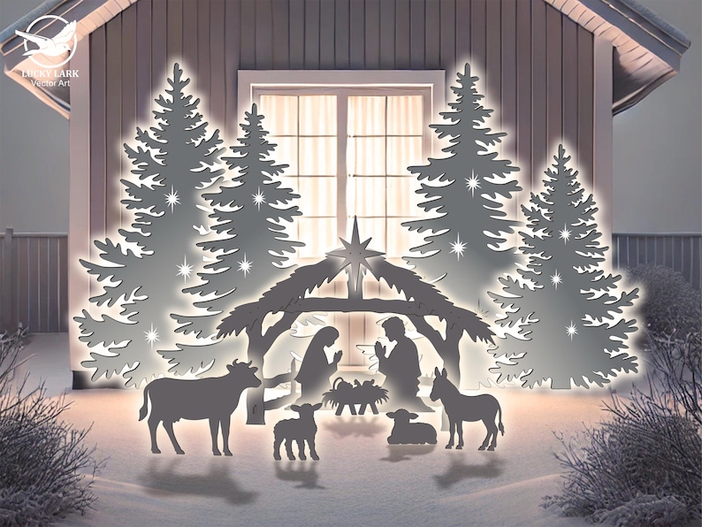 Christmas Tree und 5ft Nativity Scene Templates / Trace And Cut Christmas Silhouette / Outdoor Christmas Decor Stencils, PDF image 1