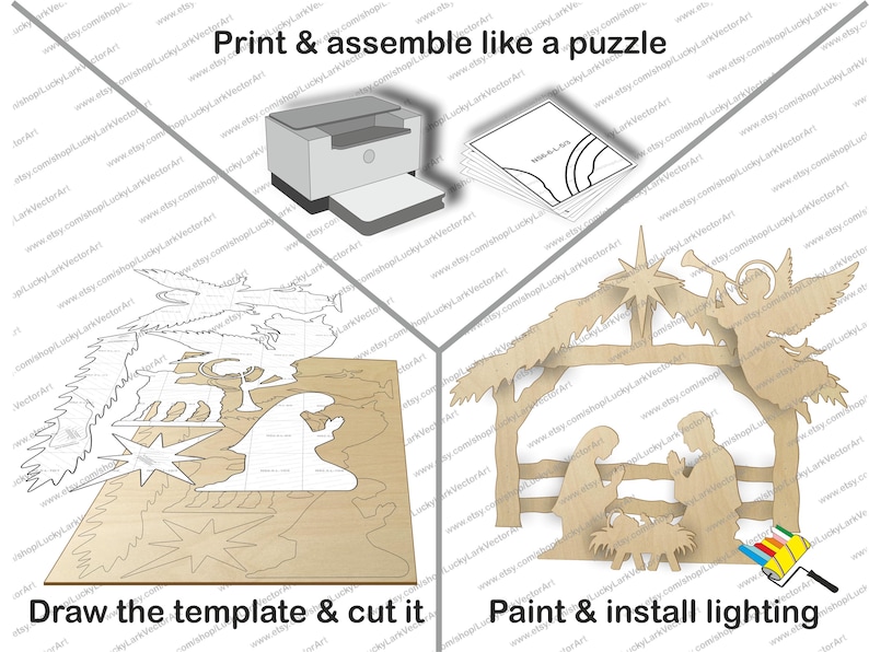 5ft Nativity Scene Life-size Angels & Animals, Printable Trace and Cut ...