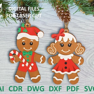 Arquivo SVG para enfeite de Natal de biscoito de gengibre, corte a laser, decoração de Natal, enfeites para árvore de Natal.