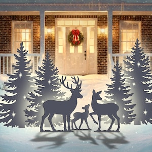 Sjabloon kerstboom en rendiersilhouet: buitendecoratie (pdf)