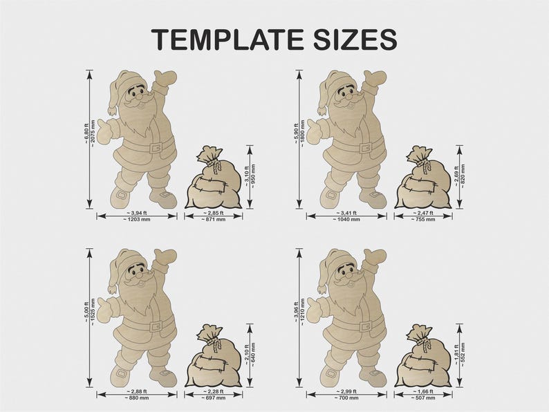 4ft, 5ft, 6ft, 7ft Santa Claus Print Templates / DIY Christmas