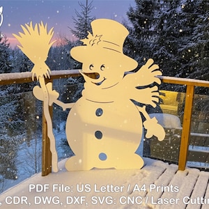 Snowman Christmas Template 4 sizes, Printable trace and Cut Christmas Silhouette, Outdoor Christmas Decor, Stencils, PDF