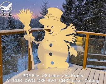 Plantilla navideña de muñeco de nieve en 4 tamaños, silueta navideña imprimible para trazar y recortar, decoración navideña para exteriores, plantillas, PDF