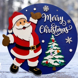 Colgador de puerta navideño SVG, Colgador de puerta de Papá Noel SVG, Feliz Navidad Svg, Archivo de corte láser Glowforge