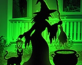 Witch Halloween Template Printable, Trace And Cut Halloween Silhouette, Outdoor Halloween Decor Stencils, PDF