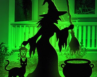 Witch Halloween Template Printable, Trace And Cut Halloween Silhouette, Outdoor Halloween Decor Stencils, PDF