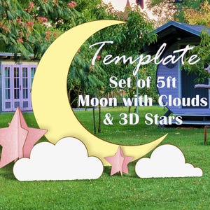 5ft Moon & Clouds and 3D - Stars PLANS with Measurements with Stencils, for Building Backdrops for Party, Wedding Decor, PDF