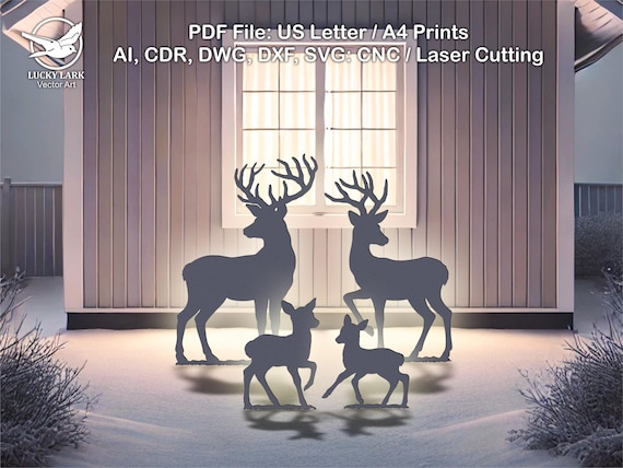 3ft-6ft Christmas Reindeer  Template, Printable Trace And Cut Christmas Silhouette Decor Stencils, PDF