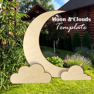 4ft, 5ft, 6ft, 7ft, 8ft the Moon and Clouds Backdrop, Moon Decor Plans, Birthday Party, Wedding Decor Template, Moon Silhouette Stencil, PDF