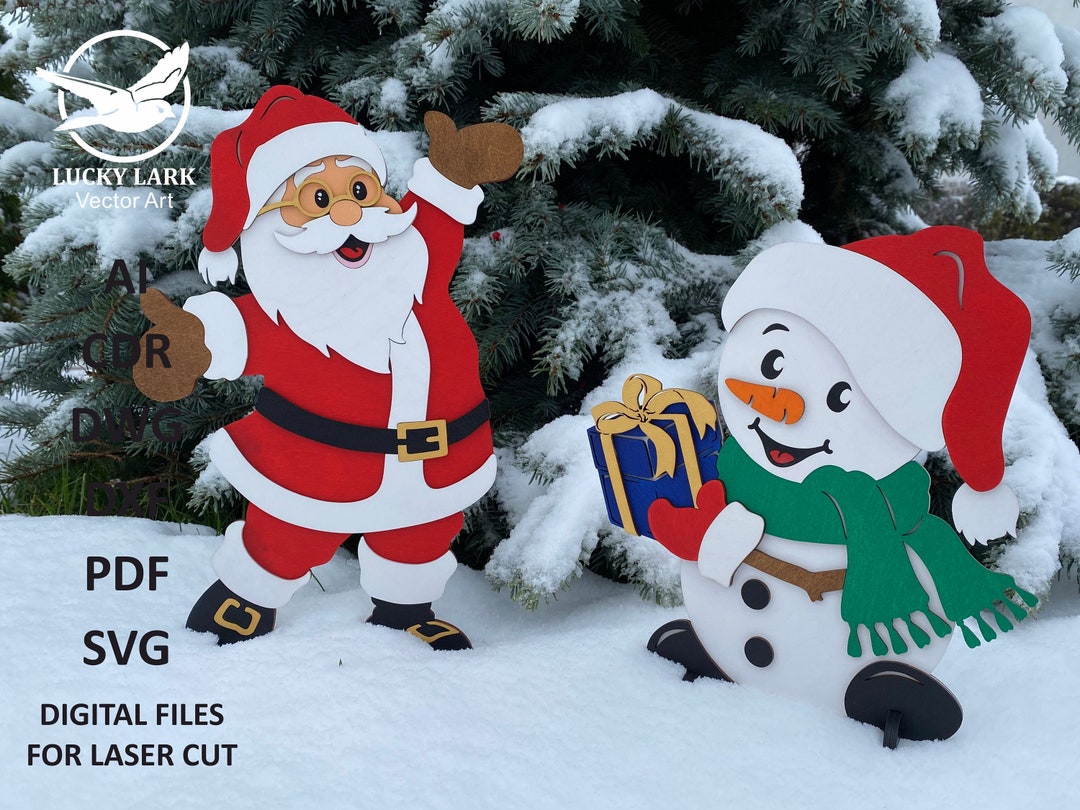 Santa and Snowman Christmas Decoration SVG Laser Cut File (digital ...