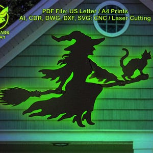 5 ft Hexe-Halloween-Vorlage in Lebensgröße, druckbare Halloween-Silhouette, Outdoor-Halloween-Dekorschablonen, PDF