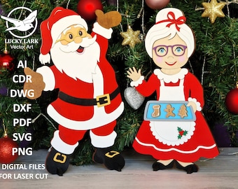 Santa and Mrs Claus Christmas Decor, Layered Laser Cut File, Santa Claus SVG File