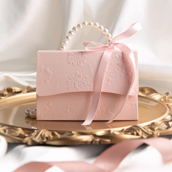 10pcs Elegant Candy Bag Wedding Favors Box/favor for guest/Charming bridal Shower party Favors Gift Box, w Pearl Handle Paper Gift Bag