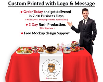 Custom Table Runner for Business Logo & name  social printed, Table banner for Pop Up Shop, Craft Shows and Vendor Events, Trade Show