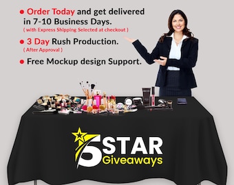 Custom Logo Tablecloth – Personalized Business Table Cover for Trade Shows, Events, & Exhibits, Fits 4ft, 6ft, and 8ft Tables