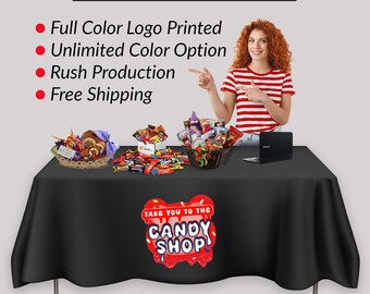 Full Color Custom Logo Tablecloth, Personalized Table Cover with Logo, Trade Show Table Throw, Vendor Pop Up Shop Display Banner