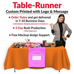 Custom Brand Logo Table Runner for Pop Up Shop Display, Personalized Tablecloth Runners Logo for Tradeshow Business Vendor Display Show image 6