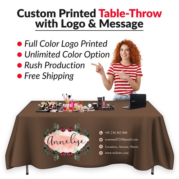 Custom Table Cover for Vendor Display Show, Personalize table covering with Logo, Customized Business TableCloth for Trade Show, Spa Logo