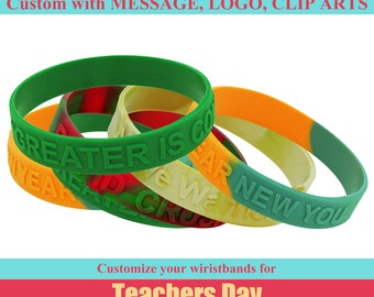 Custom World Teacher’s Day Silicone Bracelets, Rubber Bracelet, Wristband for Motivation, Support, Gifts, Fundraisers, Awareness