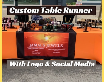 Custom Logo Table Runner with Logo, Personalized Table Banner for Pop Up Shop Display, Tablecloth Runners for Trade show Business Vendor