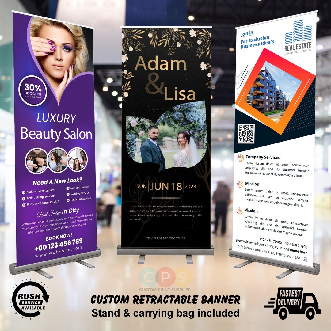 Retractable Banner Custom Logo, Personalise Roll up Banner for Trade