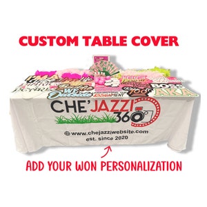 Custom tablecloth with logo, personalize tablecloth, branded tablelcloth, logo table cover, trade show table covers with logo pop up shop