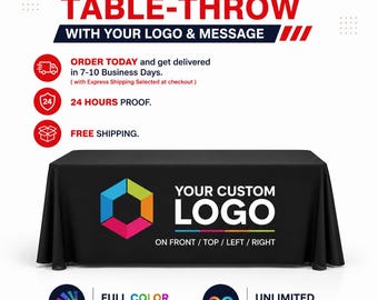 Custom logo stretch spandex tablecloth designed for trade shows, vendor events, weddings, and craft fairs to create a polished display.