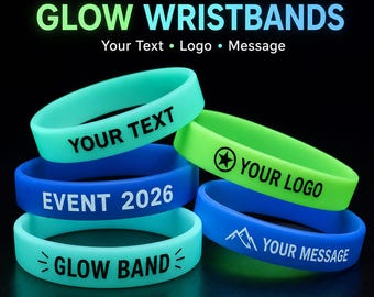Custom Glow in the Dark Silicone Wristbands, Personalized Rubber Bracelets Bulk for Parties, Neon Bracelets for Schools, Teams & Fundraisers