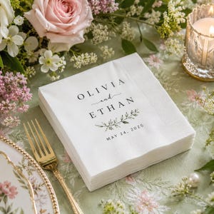 Personalized Wedding Napkins Custom Text, Wedding Cocktail Napkins for Bridal Shower, Engagement Party, Reception Decor