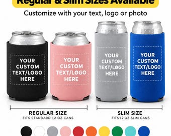 Custom Logo Drink Sleeves, Personalized Slim & Regular Beer Can Holders, Neoprene Can Coolers with Photo, Bulk Party Favors for Events